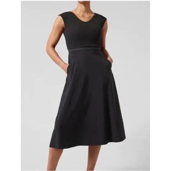 Athleta Dresses & Skirts - ATHLETA Ryder Dress, Size: SP Black, #988525 Fit & Flare Midi Stretch Open Back